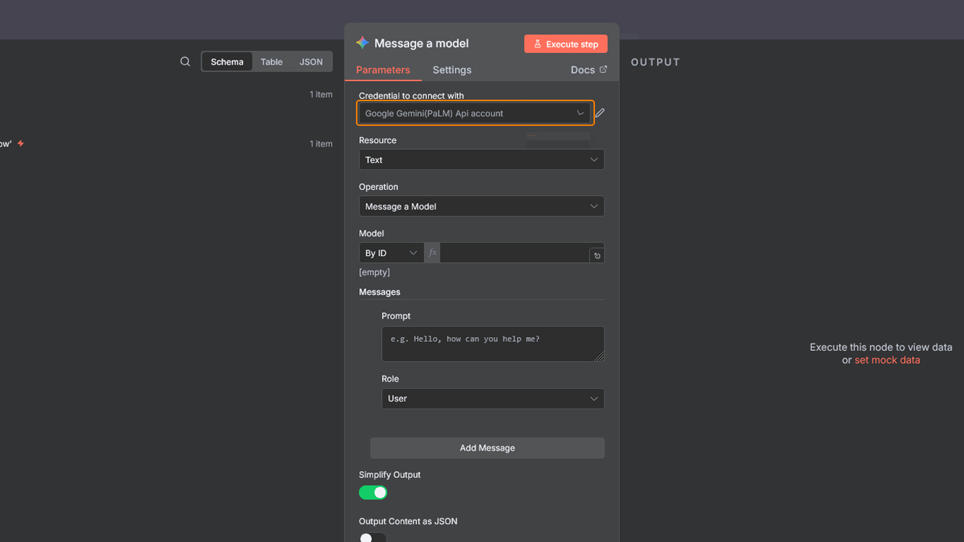 انتخاب Credential داخل تنظیمات نود