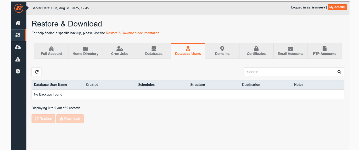 بخش Database Users