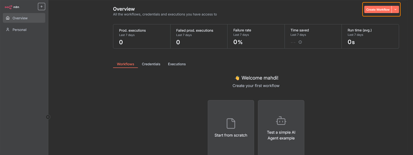 دکمه Create Workflow