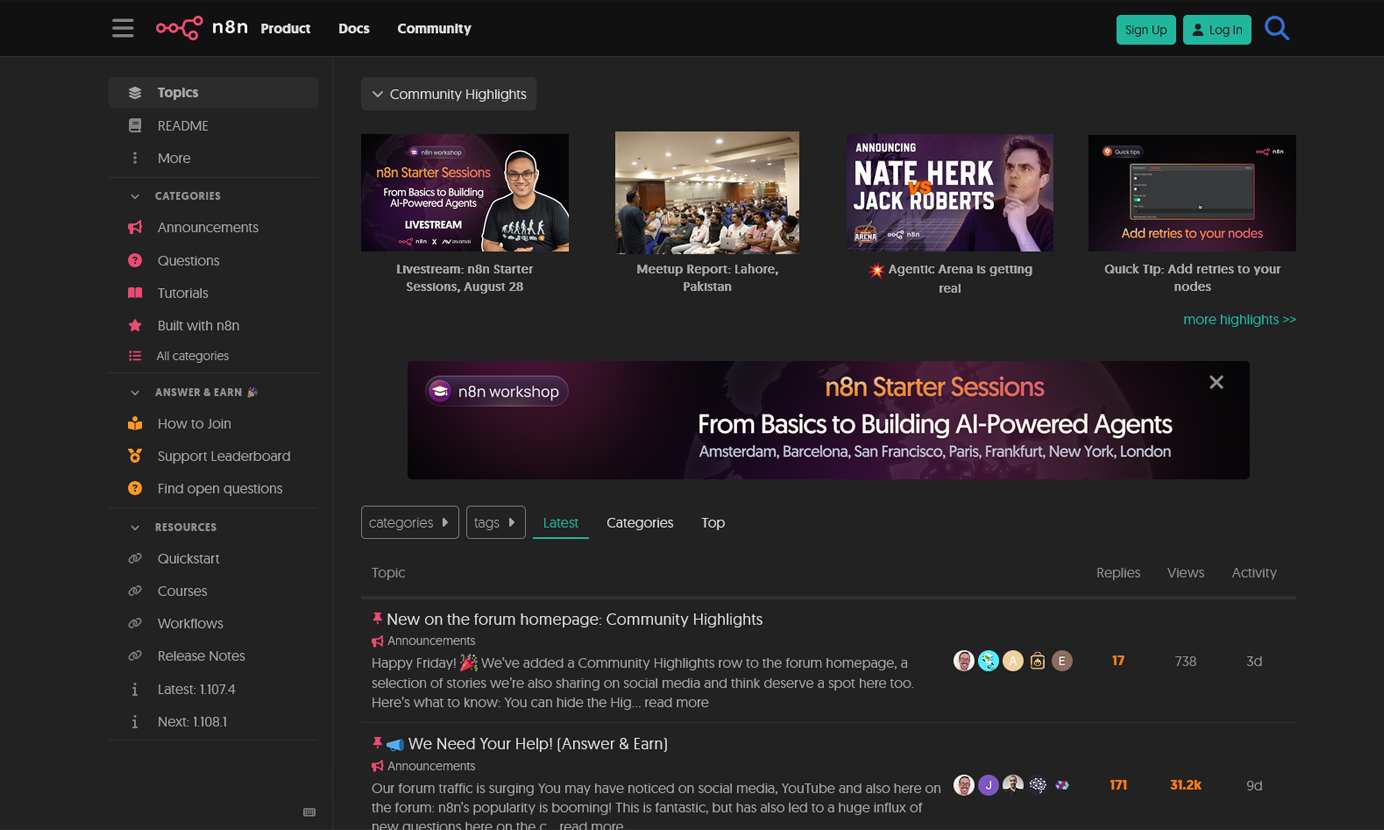 نمای صفحه اصلی انجمن n8n