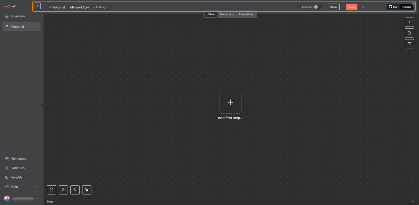 نمای نوار بالا Editor UI