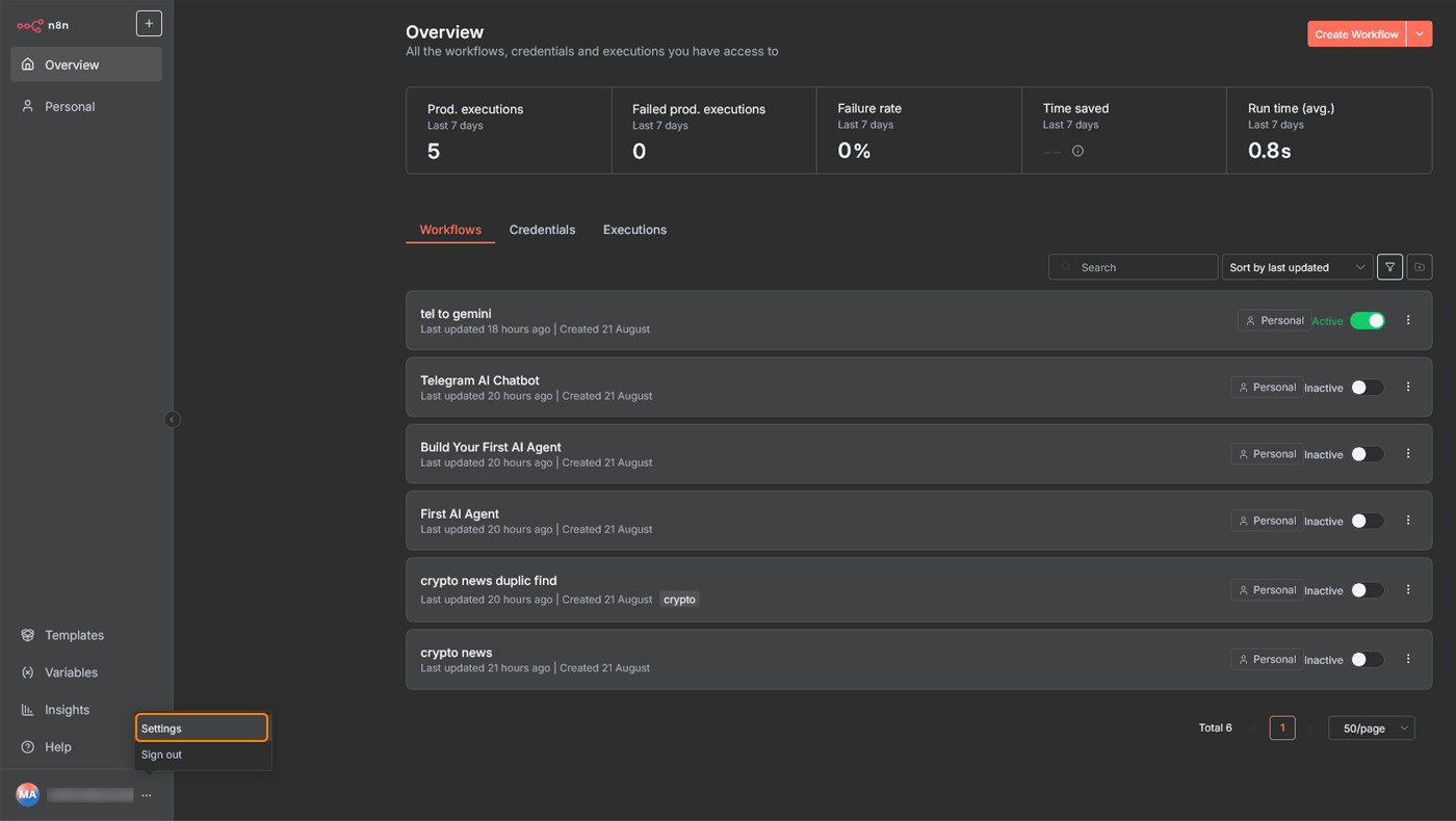 ورود به بخش Settings