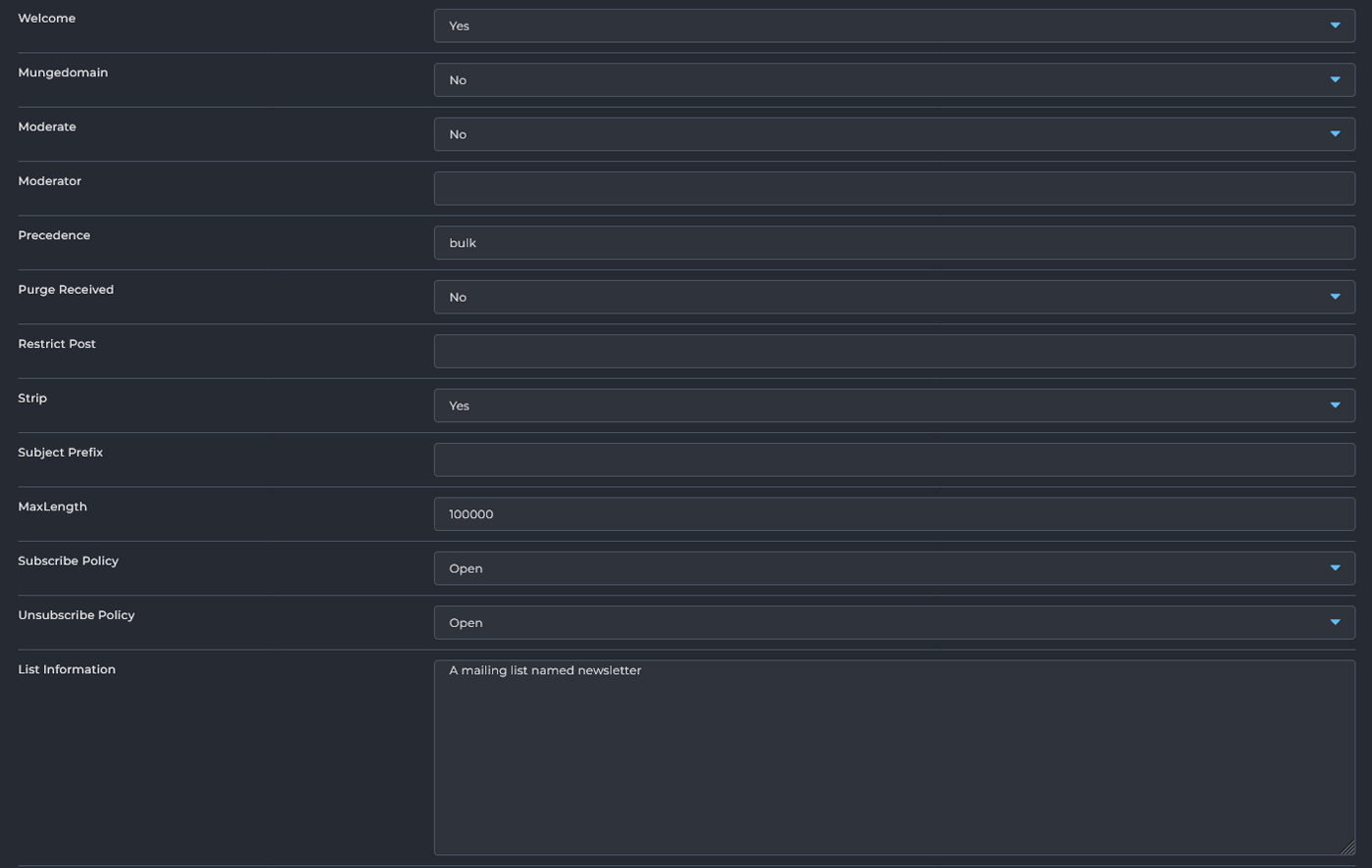 بخش دوم تنظیمات Mailing List
