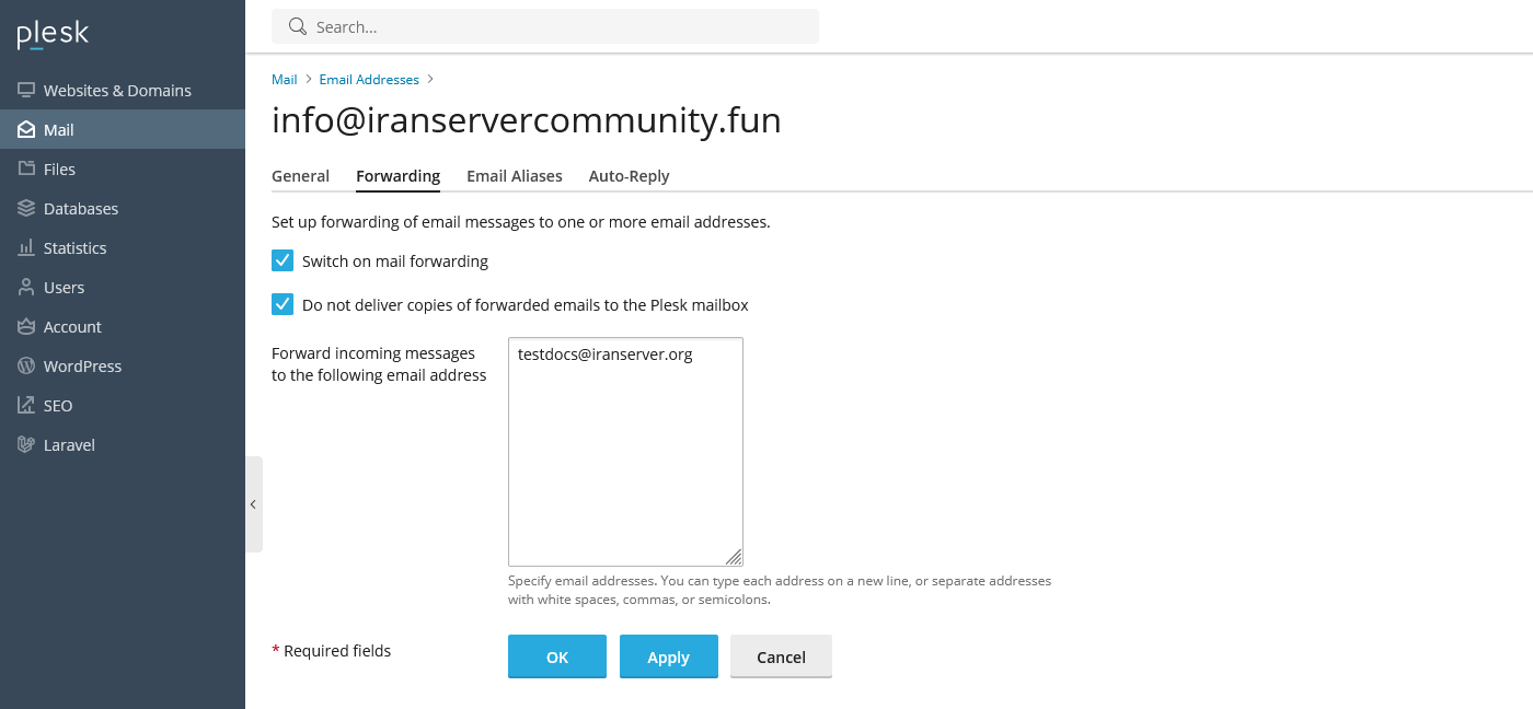 ورود به تب Forwarding