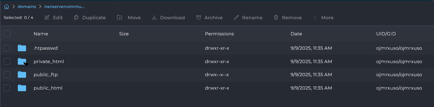 نمای پوشه domains