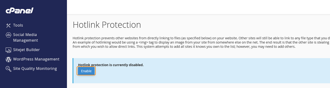 دکمه Enable Hotlink Protection