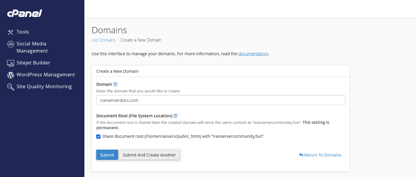 فرم افزودن دامنه