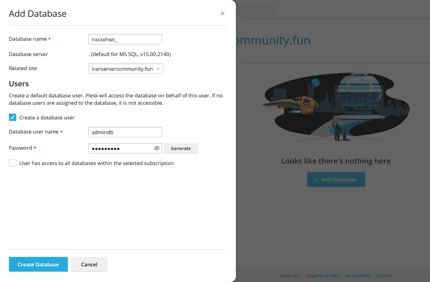 فرم ایجاد دیتابیس