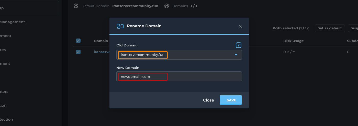 (فرم تغییر دامنه اصلی