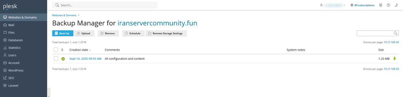 لیست بک اپ ها