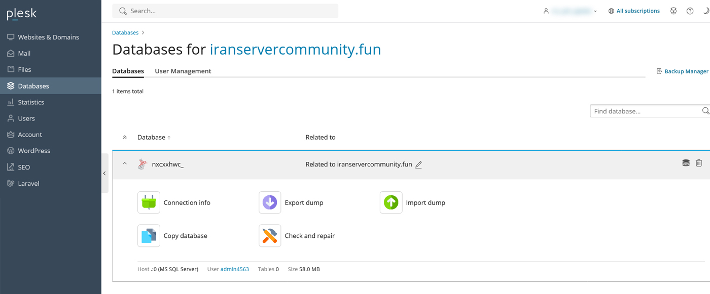 لیست دیتابیس ها