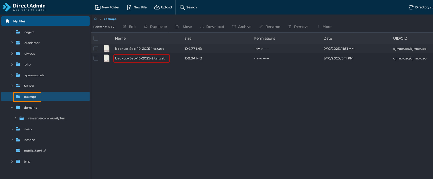 مای محل ذخیره بکاپ در File Manager