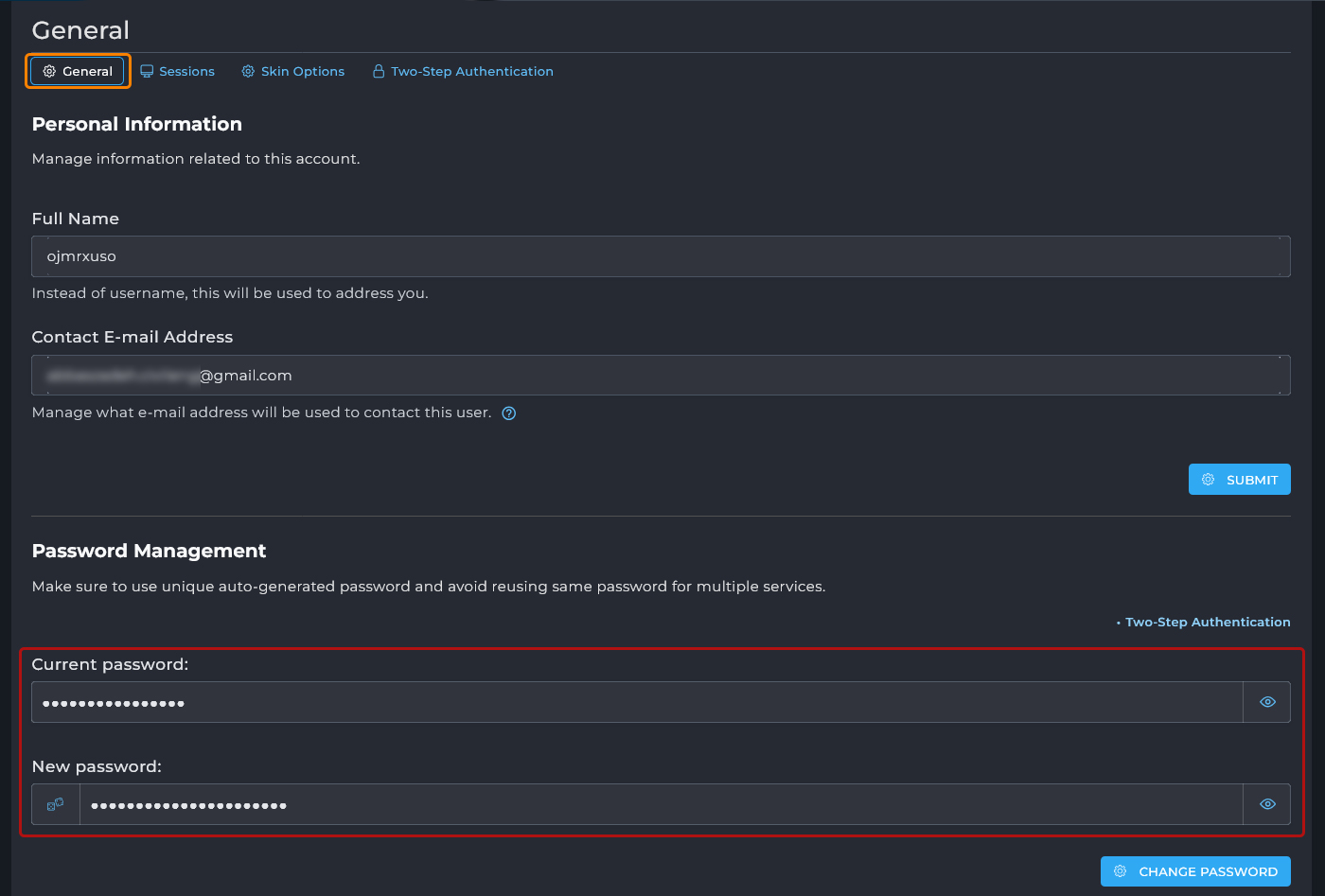 نمای بخش Password Management
