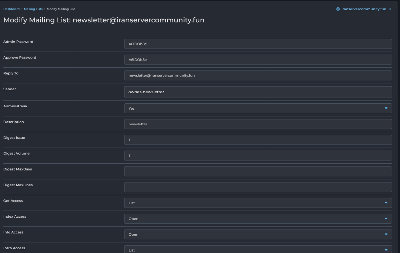 بخش اول تنظیمات Mailing List
