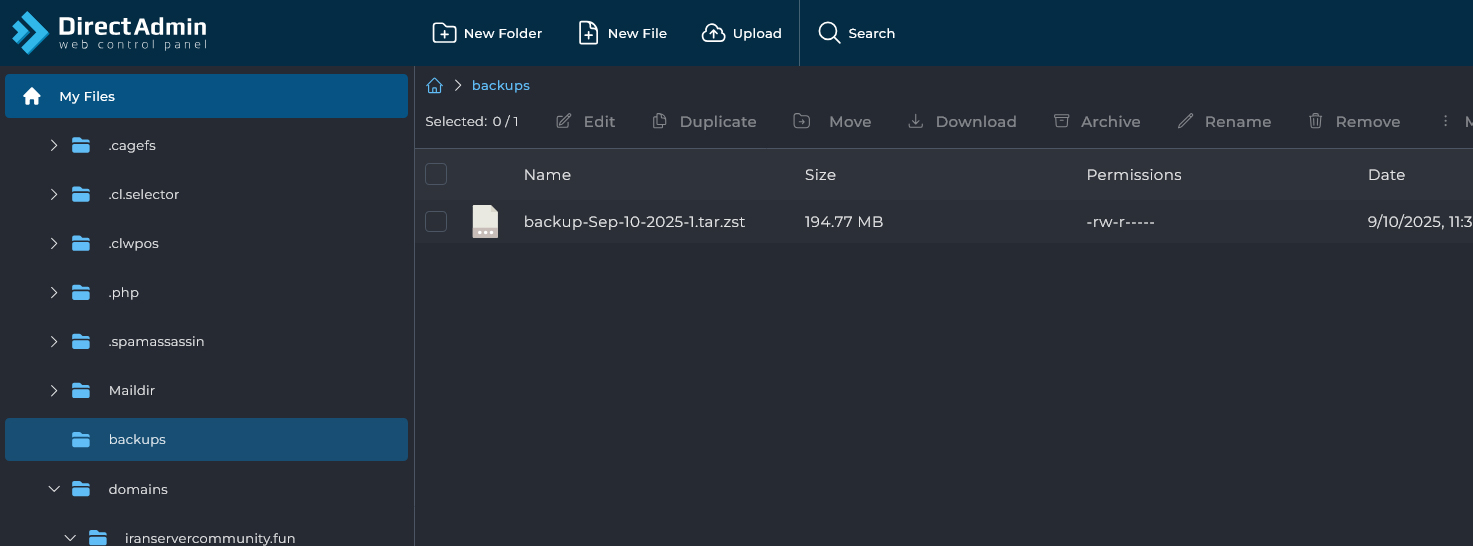 نمای پوشه backups