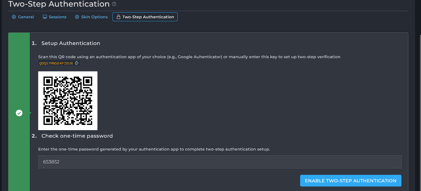 نمای کد QR در تنظیمات
