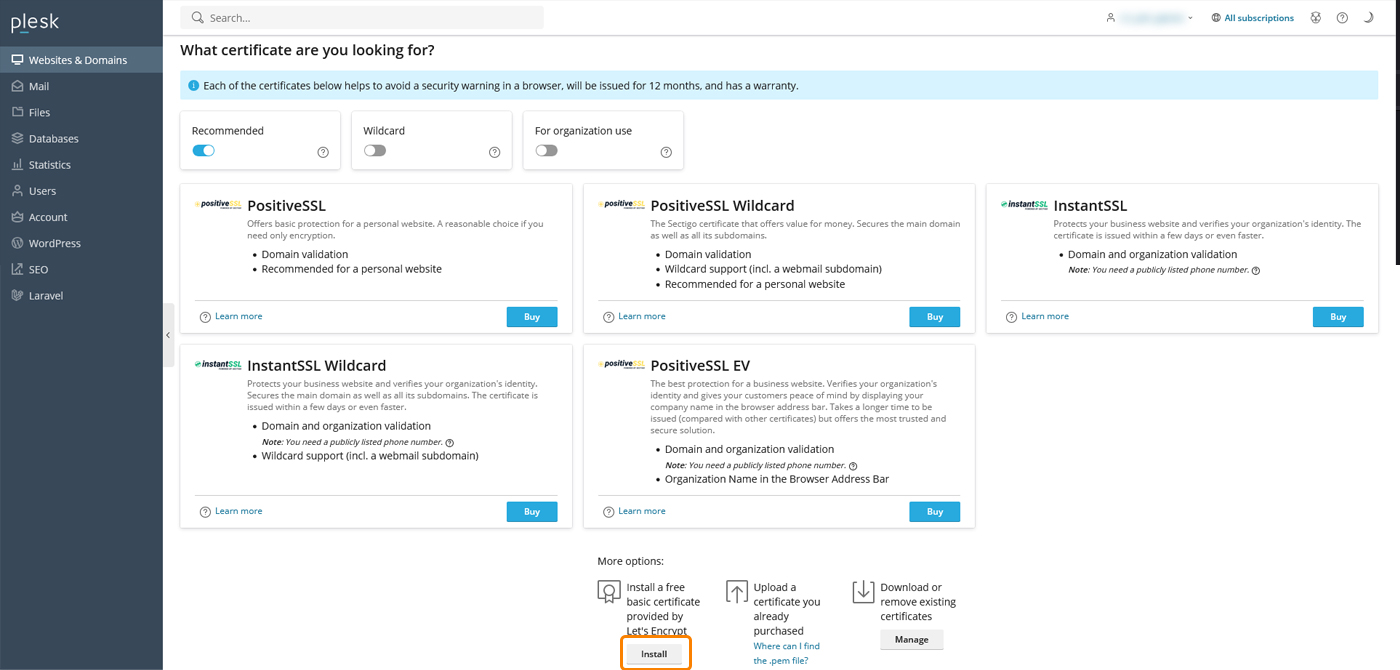 گزینه Let’s Encrypt