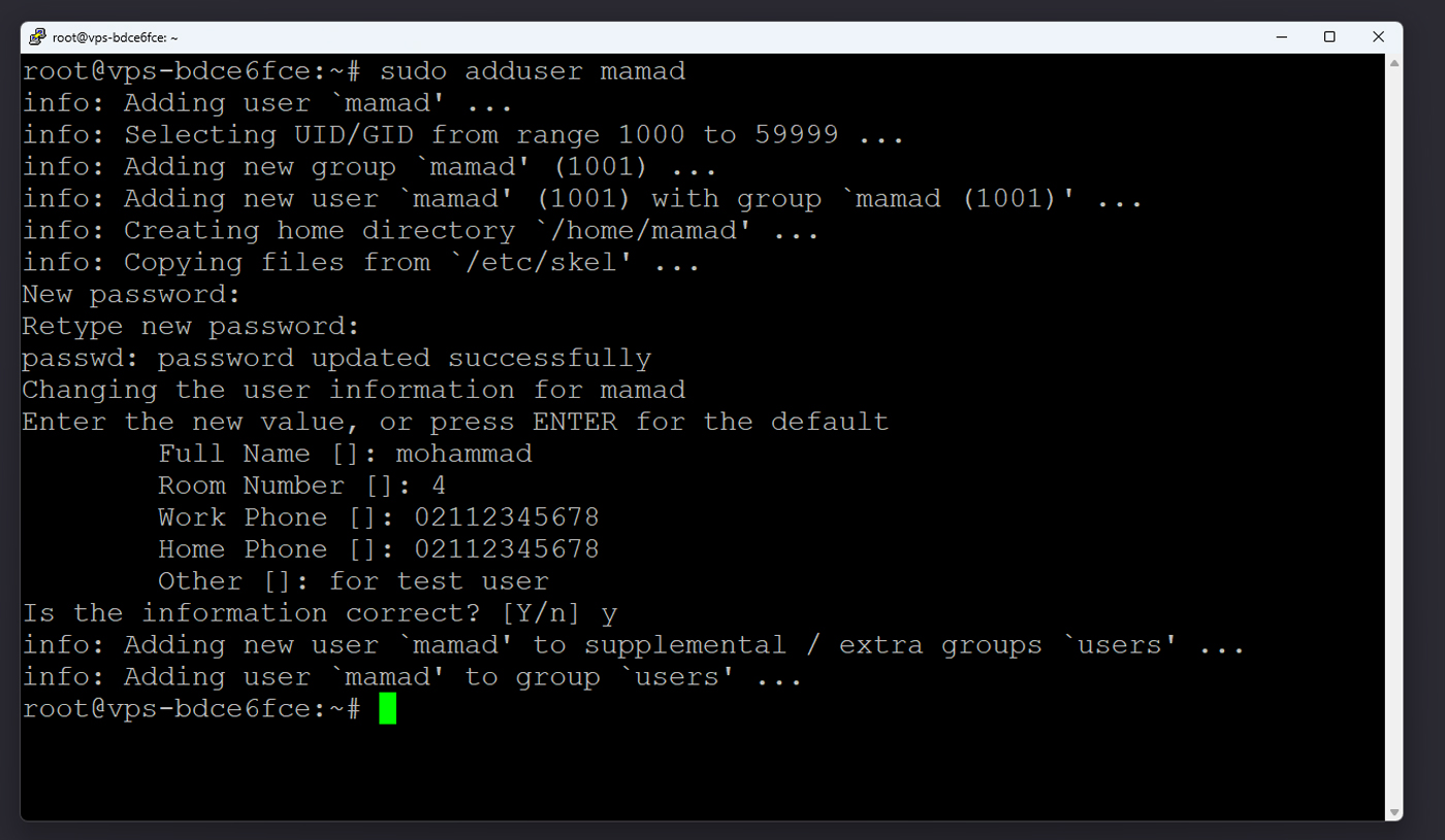 فرآیند ساخت کاربر جدید در ترمینال