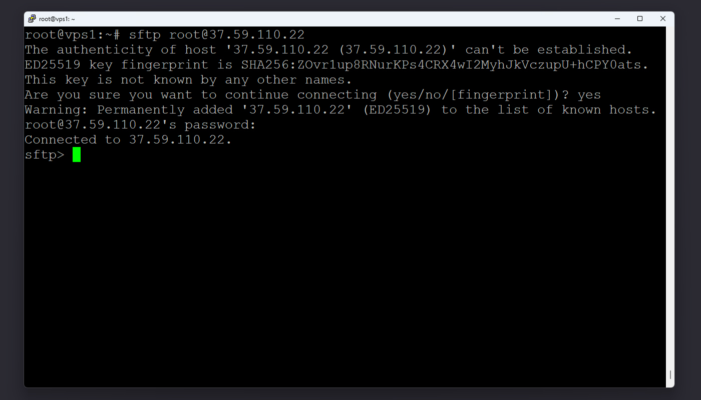 نمای اتصال موفق SFTP