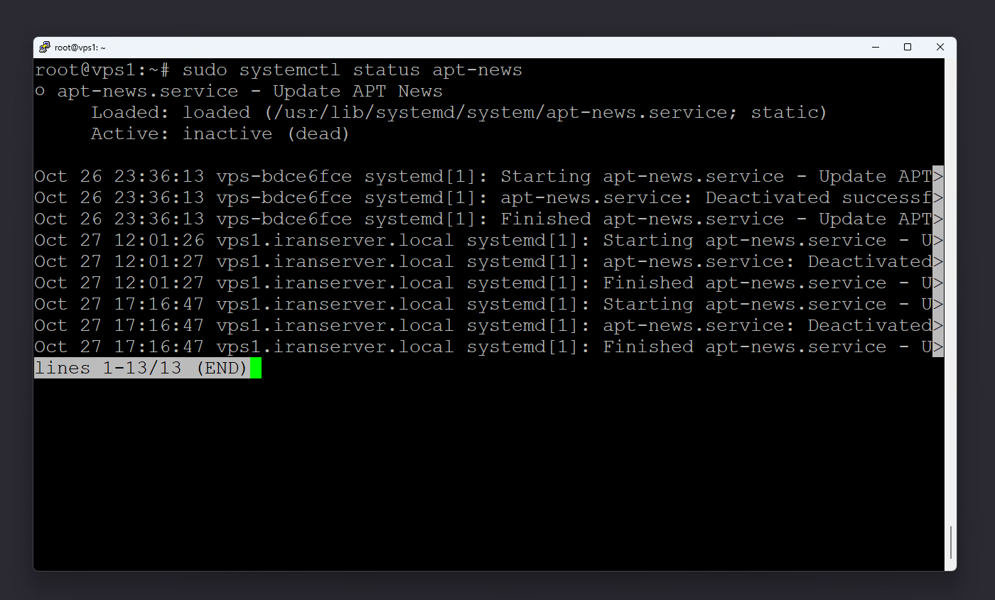 نمای بررسی وضعیت سرویس با systemctl