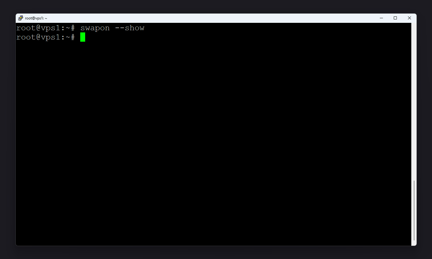 نمای خروجی دستور swapon