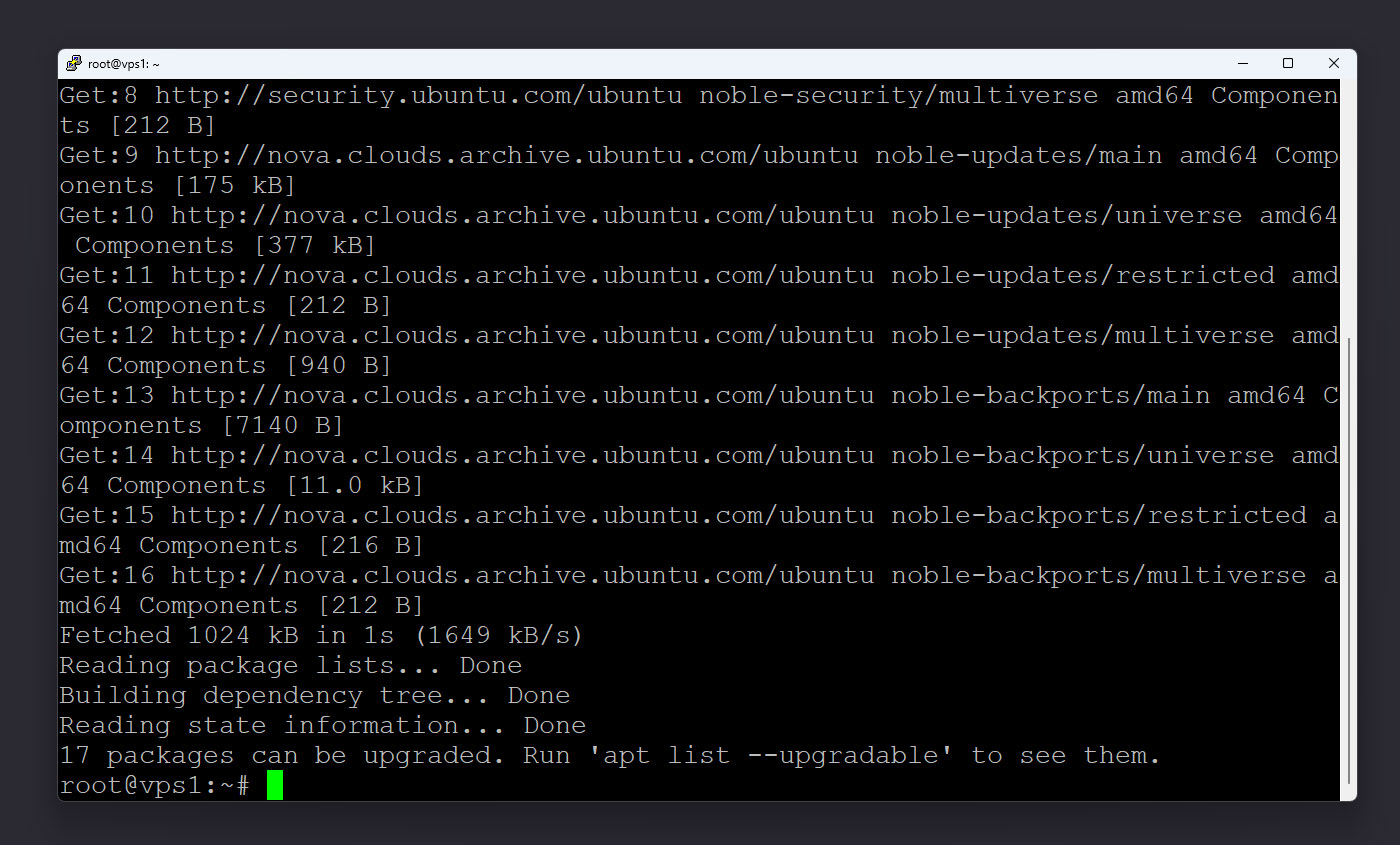 نمای خروجی دستور update یا check-update