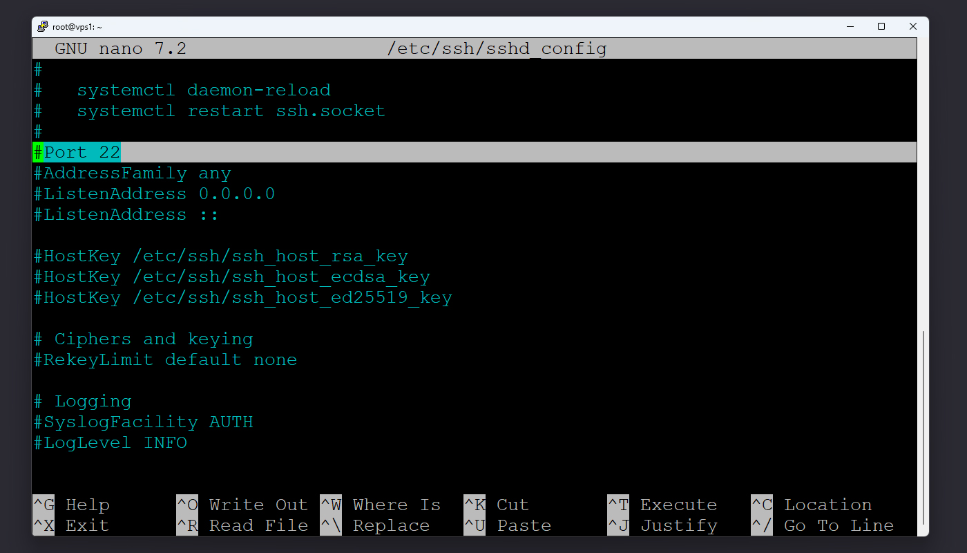 نمای ویرایش پورت SSH