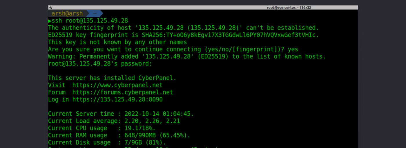 نمونه اتصال موفق از طریق ترمینال در مک