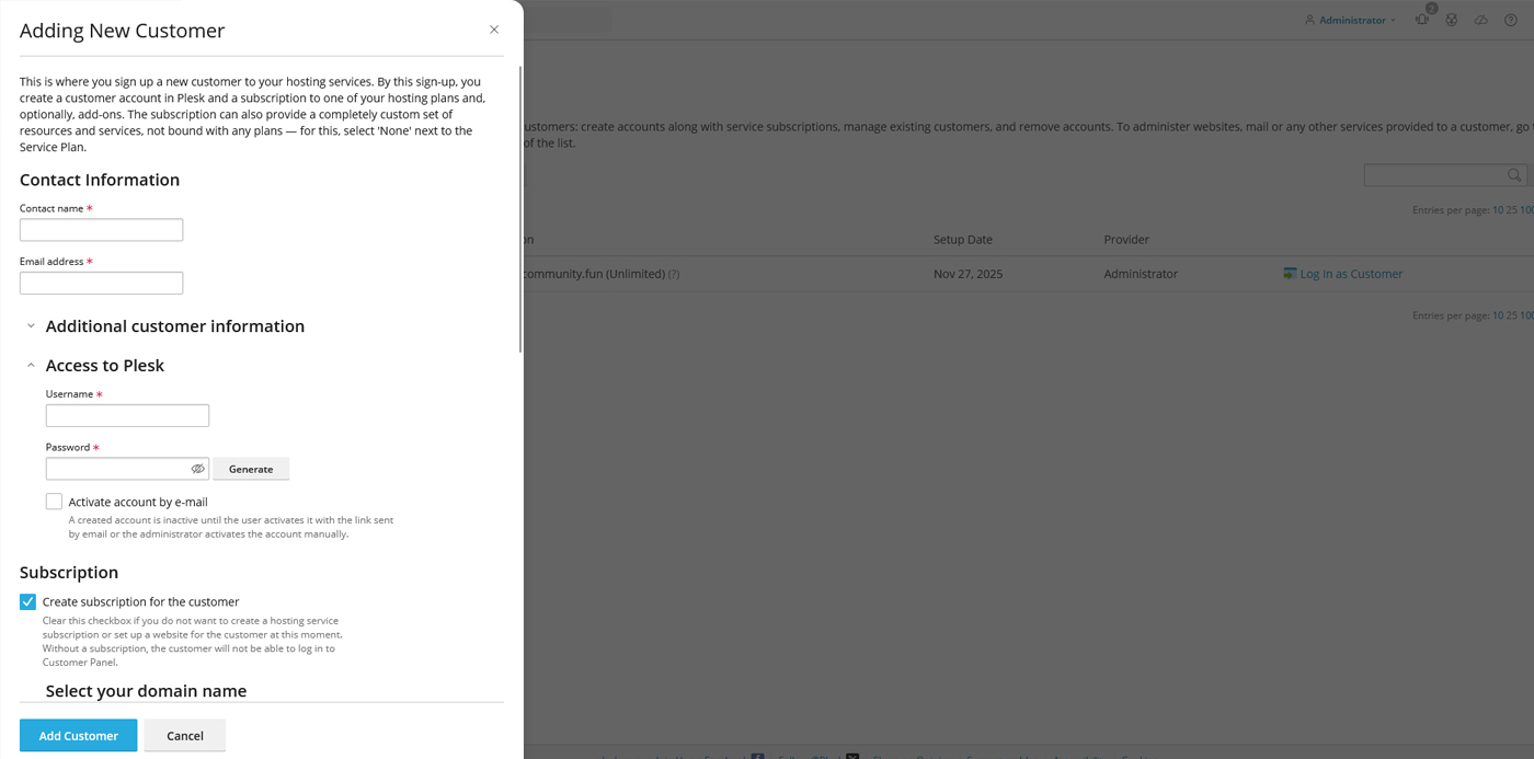 ایجاد یک Customer