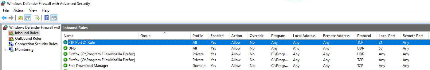 FTP Port 21 Rule