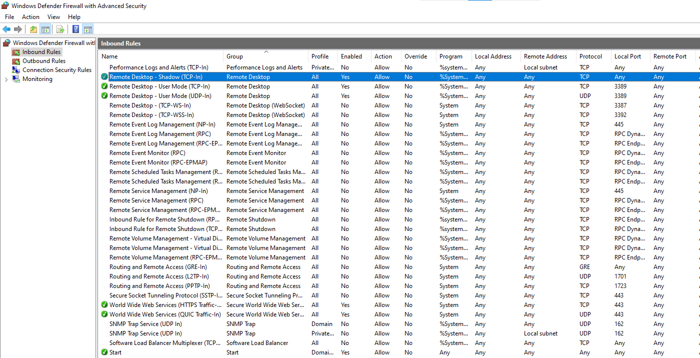 Rule مربوط به RDP در فایروال