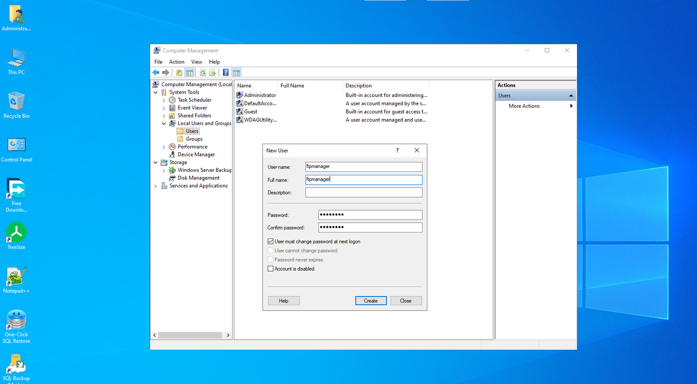 ایجاد یک کاربر مجزا مخصوص FTP