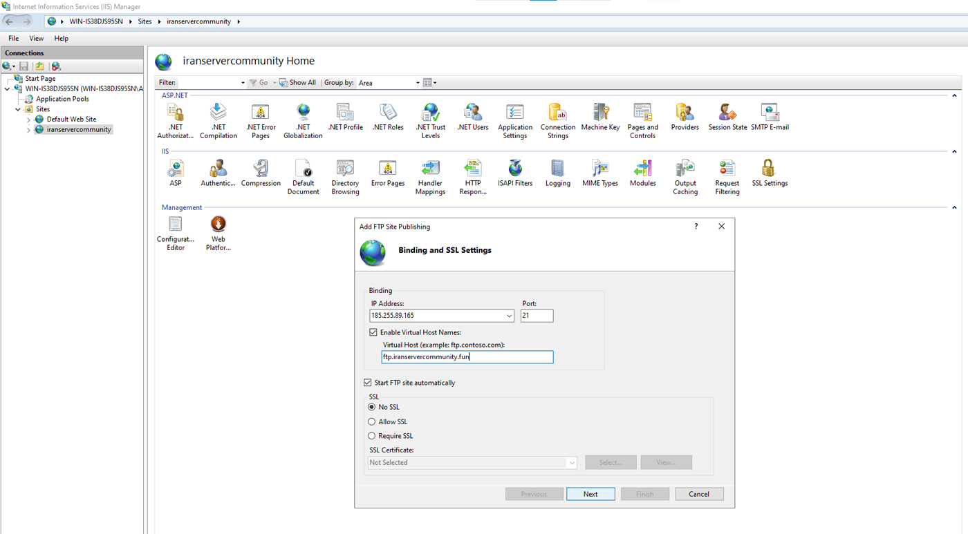 تنظیمات Add FTP Publishing