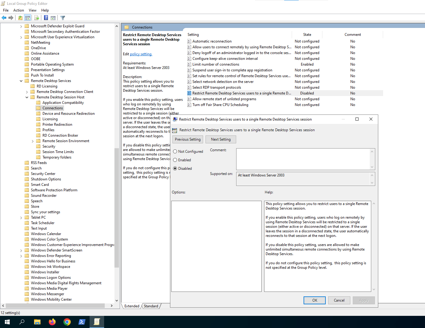 غیرفعال کردن Restrict Session