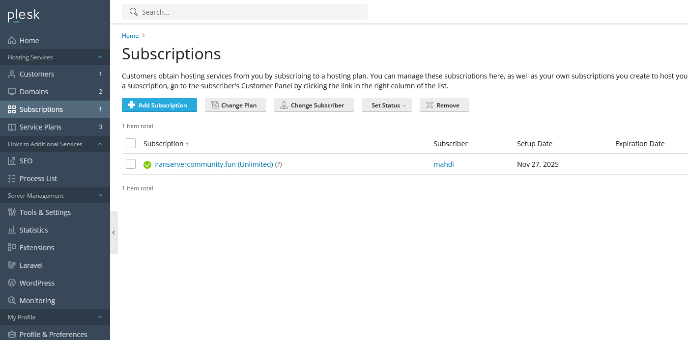 لیست Subscriptions