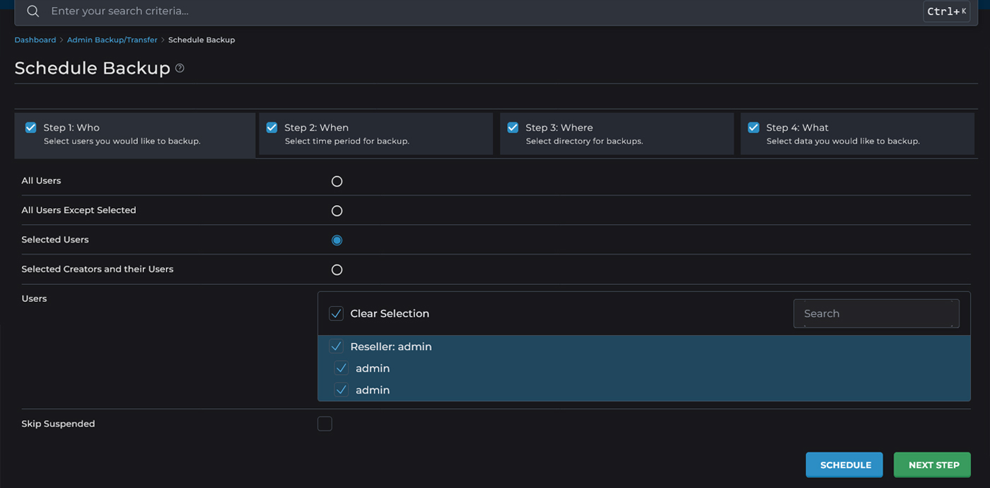 نمای لیست Users با گزینههای Who