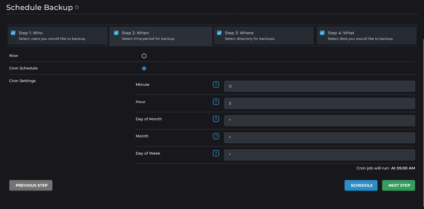نمای Cron Settings با مقدار 05