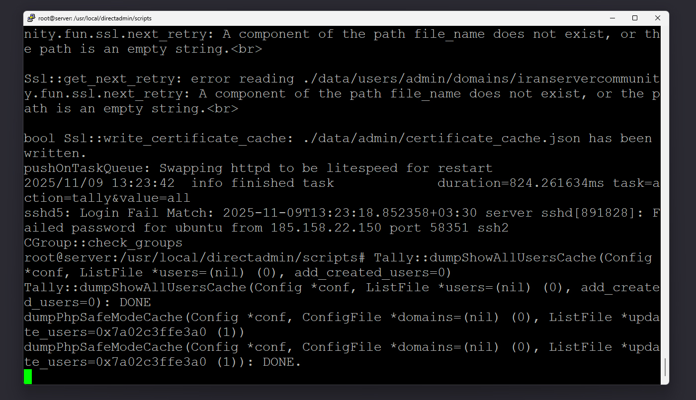 نمای اجرای all_usage.sh در ترمینال
