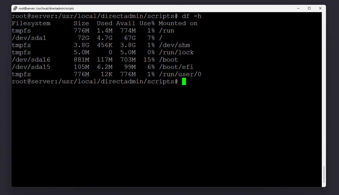 نمای خروجی دستور df -h