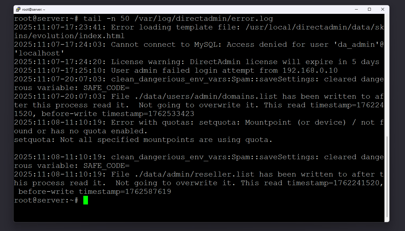 نمونه خروجی فایل error.log
