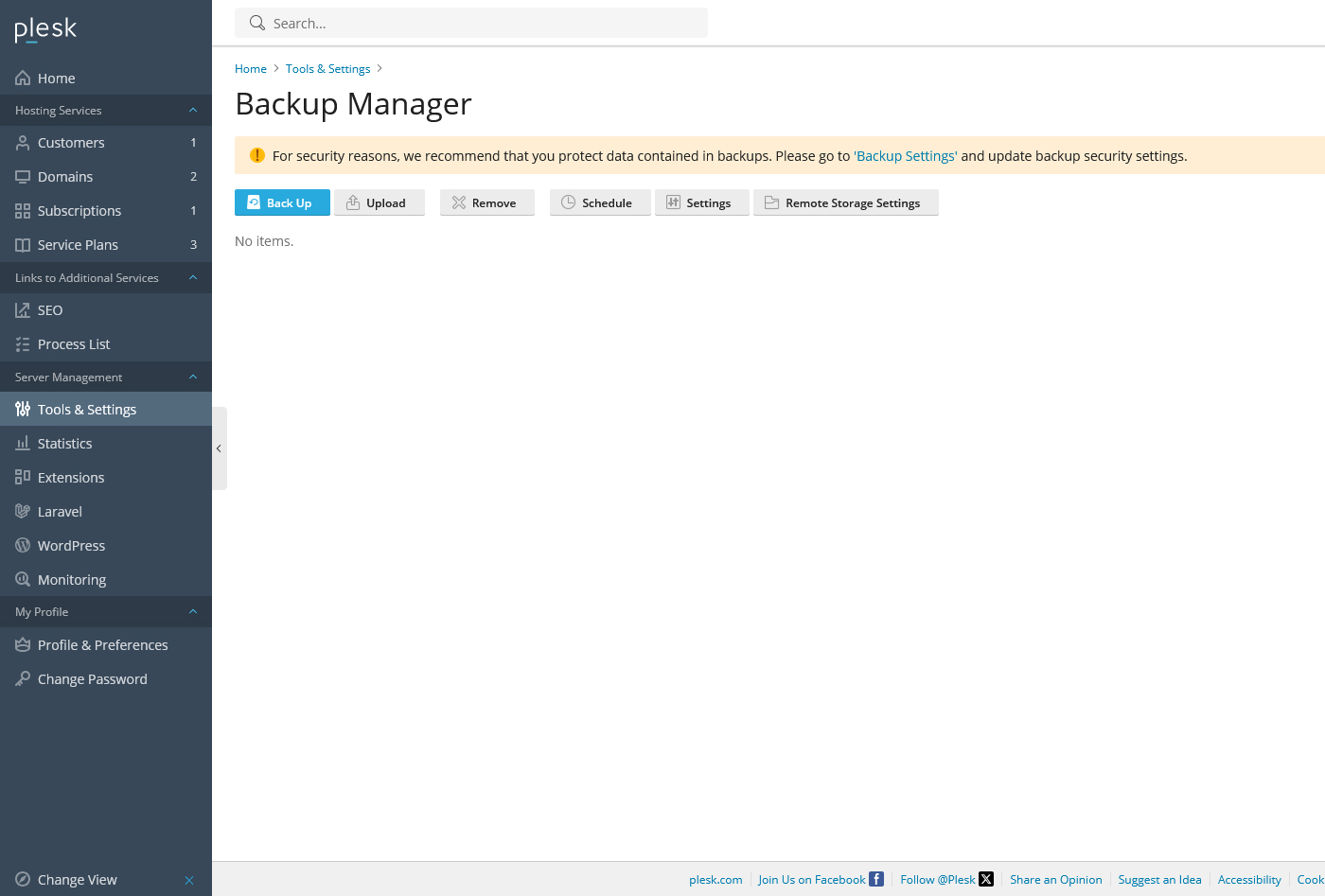 نمای Backup Manager