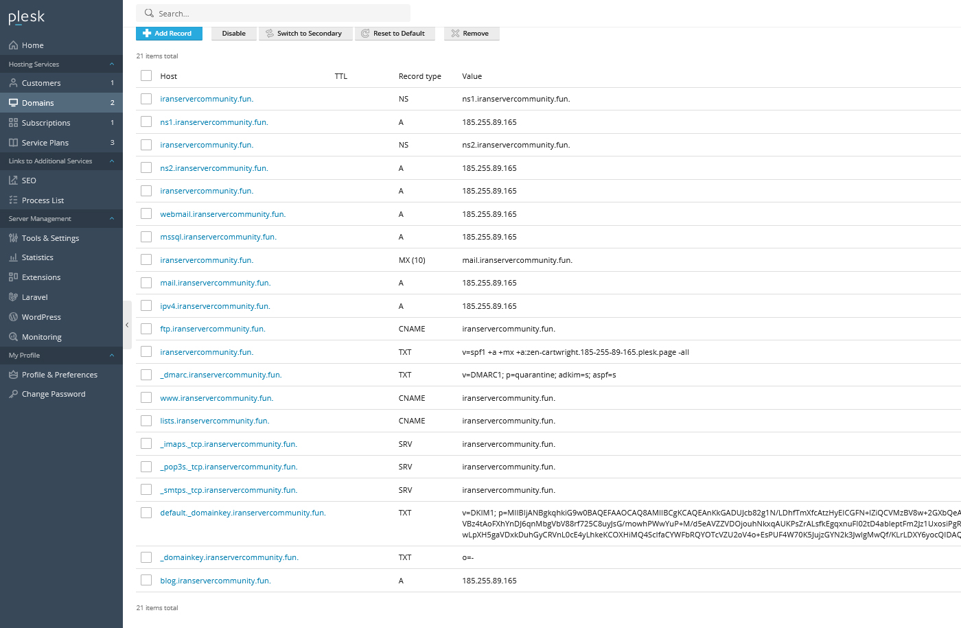 DNS Settings for iranservercommunity.fun