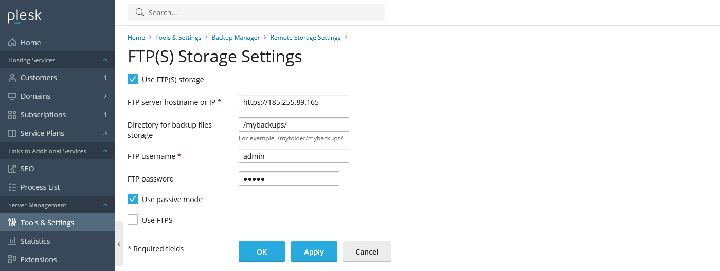 FTP(S)-Storage-Settings