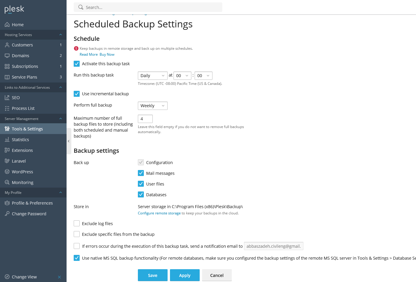 Scheduled Backup Settings