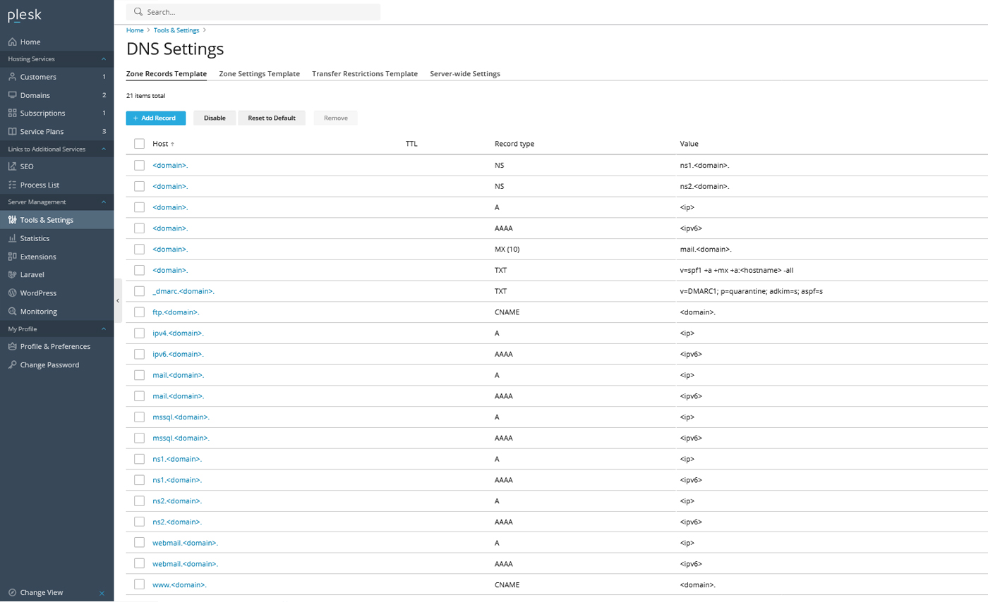 نمای Zone Records Template