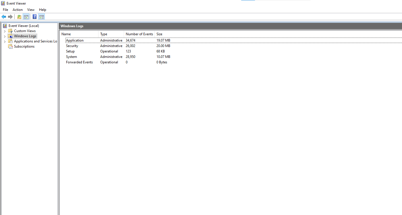 نمای Windows Logs